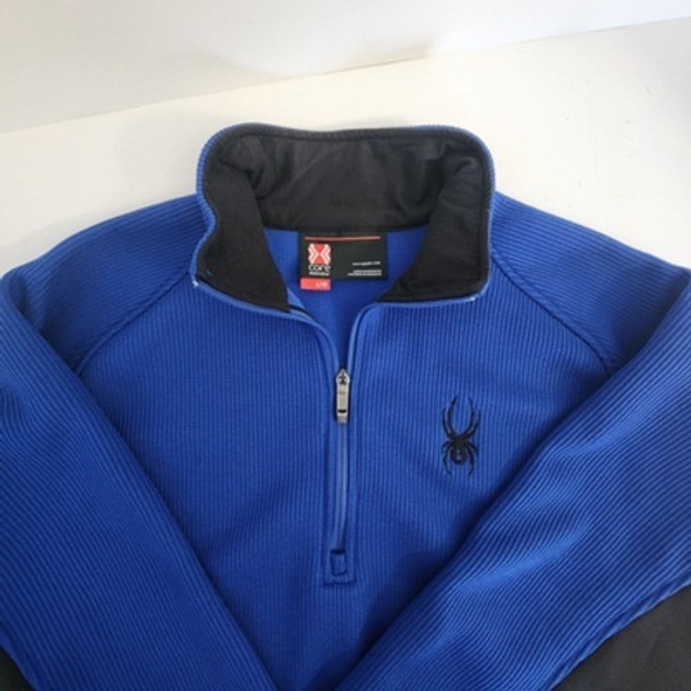 Spyder Core Sweater Quarter Zip Blue Black Ribbed Knit Pullover Mens Large